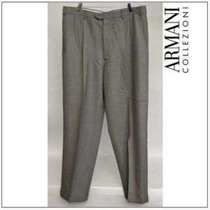 Armani Collezioni Men's Beige Pleated Dress Pants